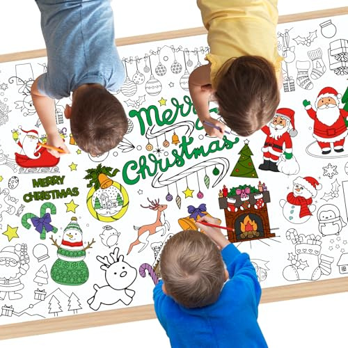 Yiran Weihnachtliche Maltischdecke, 183 x 83,8 cm, DIY-Tischdecke für Kinder, Weihnachten, Party, riesige Malposter-Tischdecke für Kinder, Jungen und Mädchen, Weihnachtsgeschenk, Bastel-Kritzelkunst
