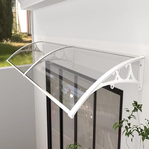 Transparentes Polycarbonat-Türvordach, UV-Schutz Markise für Haustür Garten Veranda Pult Canopy, wetterfeste Eingangsabdeckung mit weißer Halterung (61 x 190,5 cm) - Regen- & Schneeschild