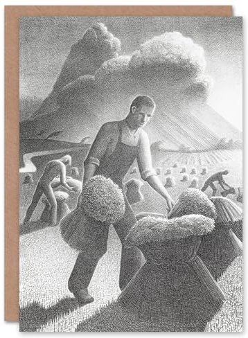 Artery8 Grant Wood Art Card Approaching Storm in Wheat Farm