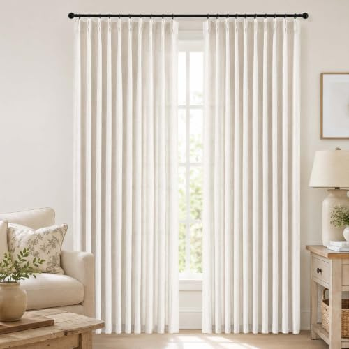 Ebesto Extra Wide Natural Pinch Pleated Curtains 90 Inches Long 2 Panels Set, Light Filtering Soft Airy Fabric Textured Curtains for Patio Sliding Glass Door, Modern Window Drapes, 2x60Wx90L Inches
