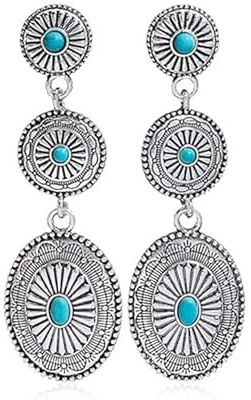 RIXERKOC Western Ohrringe für Damen, Vintage Concho Ohrring Boho Ohrringe Hängend Cowgirl Country Konzert Outfits Western Schmuck Geschenke für Cowgirl Kostüme