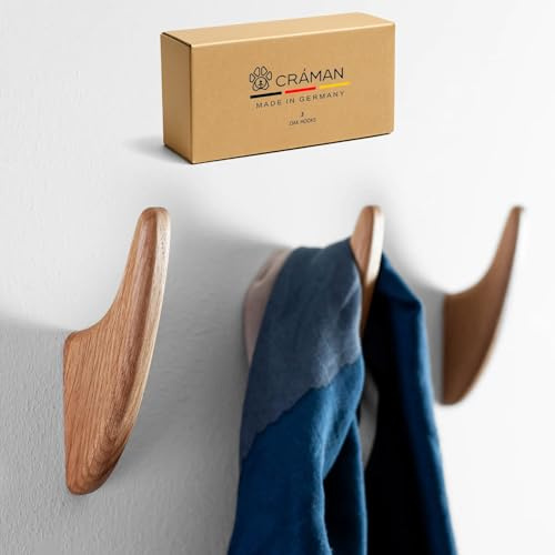 Craman Set aus 3 Haken – Smooth Wandhaken aus Eiche | runder Holz-Garderobenhaken, minimalistischer Wandhalter, moderne Deko