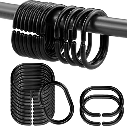 36 Pcs Shower Curtain Rings, Black Shower Curtain Hooks Plastic C-Shaped Bath Drape Loop Rail Rings for Bathroom and Window Rod