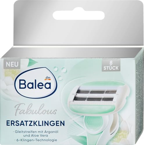 Balea Fabulous Rasierklingen, 8 Ersatzklingen - Mit Gleitstreifen mit Aloe Vera und Arganöl - Damen Klingen für Damen Rasierer