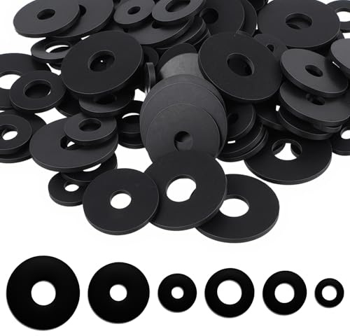 108 PCS Black Flat Rubber Washers Assortment Kit, 12/16/18/20/25/30 Mm 6 Sizes Round Gasket Gasket Assortment Vibration Absorbing Pads Sealing Rubber Washers for Bolts Screws Faucet Pipe Hose Repair