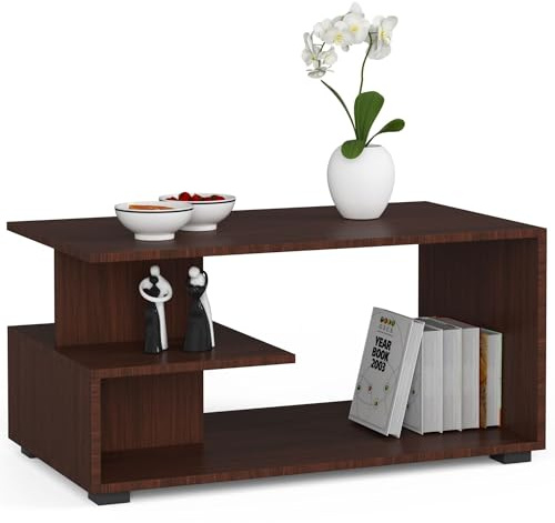 MILORD Couchtisch Holz Pin 90 x 45 x 51 cm Schrank für Wohnzimmer Schlafzimmer Schrank Minimalistisch Modernes Design Laminatplatte 16 mm (Wenge)