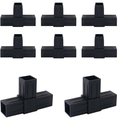 Lot de 8 raccords de tube carré en plastique à 3 voies en forme de T - Connecteur de poteau pour diamètre extérieur 25 x 25 mm