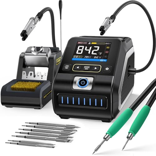 FNIRSI DWS-200 200W Precisión Digital Estación de Soldadura Kit con 9 Puntas (F210*3 y F245*6) & 2 Manos Auxiliares, Valor Temporal & Modo Curva, 3 Memorias de Temperatura, Pantalla TFT HD 2.8