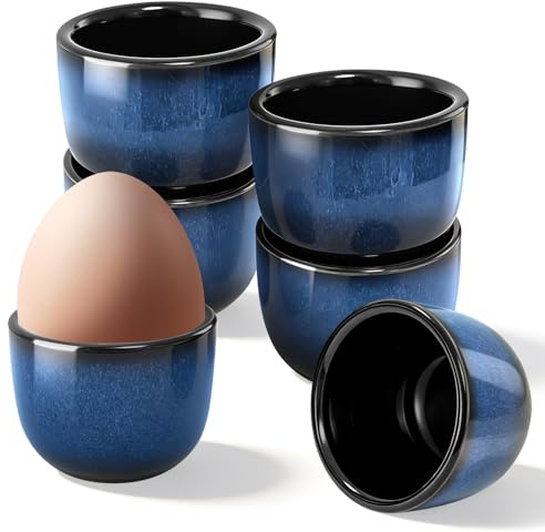 pangdapengpeng Lot de 6 Coquetiers en Porcelaine | Coquetiers en Céramique Bleu Dégradé Vintage, Support à Oeuf pour Petit-Déjeuner, Brunch, Dîner, Pâques