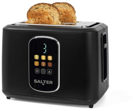 Salter Toast Rite Digitaler 2-Scheiben-Toaster mit LED-Touchdisplay | 930 W, einstellbarer Bräunungsgrad, integrierter Timer, Auftau-/Aufwärm-/Stoppfunktion, herausnehmbare Krümelschublade