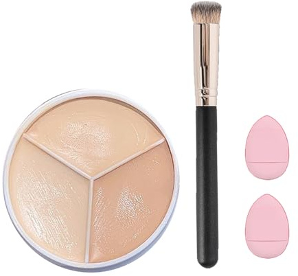 3-Farben-Concealer-Palette mit Pinsel & 2 Schwammtipps | Vollabdeckende Creme Gegen Dunkle Augenringe, Akne, Rötungen | Wasserfest, Lang anhaltend, Kontur und Highlight,Rötungen & mildert feine Linien