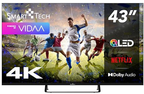 Smart Tech TV QLED 4K UHD 43' (109 cm) 43QV02V Vidaa TV - 3xHDMI - 2xUSB - Dolby Audio - HDR10