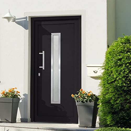 Mangloder - Puerta de entrada (108 x 200 cm, con cierre de 5 puntos, puerta exterior de aluminio con aislamiento térmico, acristalamiento aislante y aislamiento acústico, incluye juego de tiradores y