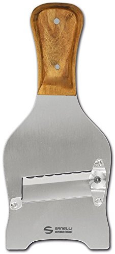 Sanelli Ambrogio - Línea de corte - Cortador de torneos de acero inoxidable Mango de olivo, ergonómico y antideslizante, regulador de calidad para un corte preciso. Hoja ondulada, acero inoxidable