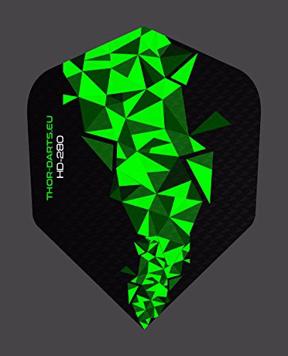 THOR-DARTS 150 Micron Ultra Strong Darts Flights HD-280 F2 schwarz-grün 1Set(=3Flys) bis 20Set(=60Flys) extra Lange haltbar (extra Strong 150mic, vergleichbar Rhino+ oder Pentathlon HD150)