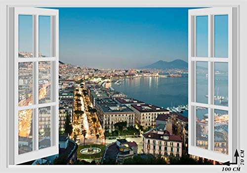 GamesMonkey® - Adesivi Murali Finestra - Paesaggi Vari Mare e Oceano - WALL STICKERS 3D parete muro (70x100 cm, Vesuvio Golfo Mare Napoli Sera - N029)