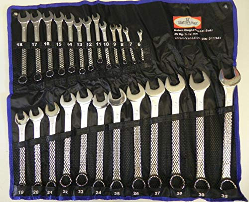 25 tlg. Ringschlüssel Set Maulschlüssel Satz 6-32 mm Ring-Maulschlüssel-Satz Chrom Vanadium Stahl