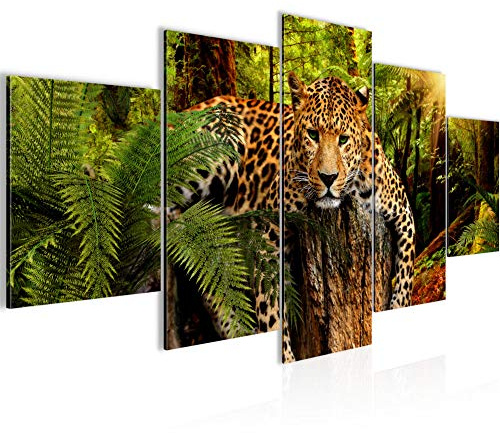 Runa Art Bild Wohnzimmer Schlafzimmer Afrika Leopard 5 Teilig Raubkatze Dschungel Bunt Wandbilder auf Vlies Leinwand 003553a