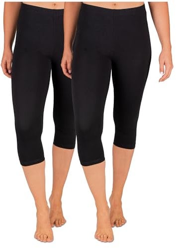 SES Damen Leggings Capri 3/4 2er Pack Schwarz Baumwolle (40/42)