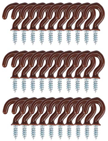 sourcing map 30pcs Coupe Plafond Vinyle Recouvert Métal Visser Cintre pour Domicile Bureau Plantes Extérieur Lumieres Support Marron 1/2 pouce