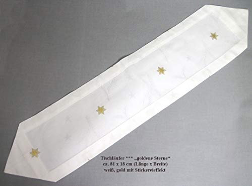 Eigenkreation Tischband Weihnachten weiß mit goldenen Sternen ca.18 x 81 (B x L)