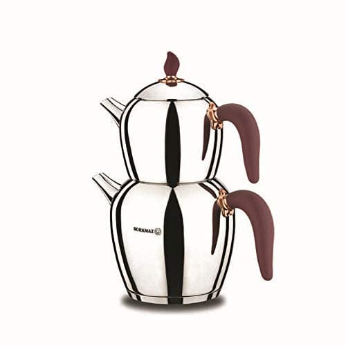 Korkmaz A215 Sehnaz Maroon Turkish Teapot Set for Stovetop, 18/10 Stainless Steel Double Tea Maker with Bakalite Handles, Samovar Style Tea Kettle with 37.2 Oz (1100ml) & 77.8 Oz (2300ml)