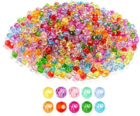 Assortiment de 1020 perles rondes à facettes en cristal - Diamètre 6 mm - Perles de verre colorées - Pour artisanat, bracelets, bijoux