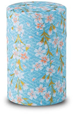 NOREN Tea caddy for loose leaf tea japanese washi paper 100g capacity (Sakura Blue) tea caddies tea tin tea canister