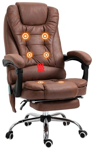 Vinsetto Office Chair with 6 Point Massage and Back Heat, Microfiber Desk Chair with Footrest Adjustable Height and Swivel Wheels, Back Reclining, Brown