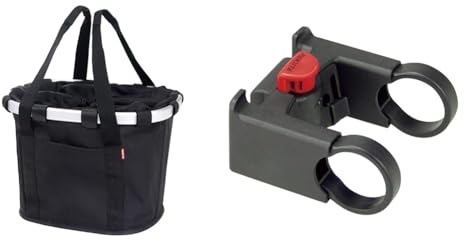KlickFix Fahrradtasche Bikebasket, schwarz, 26 x 35 x 38 cm, 15 litres, 0303S & Zubehör Lenkeradapter mit 31.8 Mm, schwarz, one Size