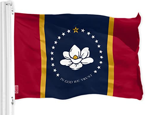 G128 Mississippi 2020 MS Staatsflagge,90x150 cm,LiteWeave Pro Serie bedrucktes 150D Polyester,Magnolie, für drinnen und draußen, Messingösen, dicker und langlebiger als 100D 75D Polyester