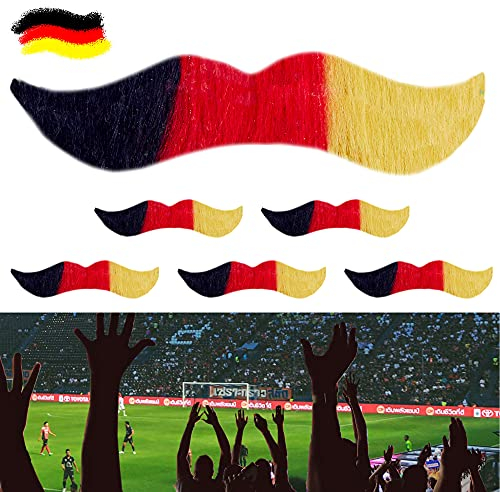 Cepewa Fanartikel WM EM │6er Set Bart zum Ankleben Schnurrbart │Fanmeile Public Viewing │schwarz rot Gold (6 x Fanbart Deutschland)