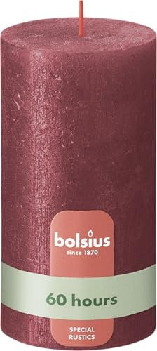 Bolsius Rustik Stumpenkerzen - Shimmer Rot - 4 Stück - Dekorative kerzen - Länge Brenndauer 60 Stunden - Unparfümierte - Enthält Natürliches Pflanzenwachs - Ohne Palmöl - 13x7 cm