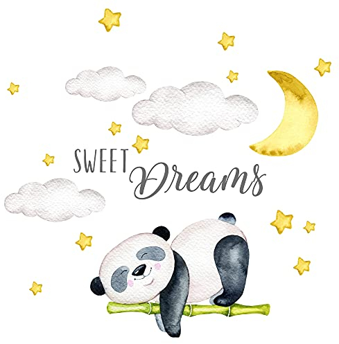 Little Deco Wandsticker Wandtattoo Kinderzimmer Mädchen Junge Panda Sweet Dreams Wandaufkleber Tiere Mond Sterne Babyzimmer Wanddeko Wandbild Kinder DL207-35