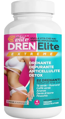 Italian Elite® Dren Extreme, Drenante, Diuretico, Detox con Caffè Verde, Bromelina, Tè Verde. Combatte la cellulite e la ritenzione idrica nella donna