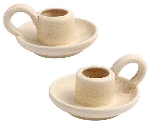 TOPBATHY Short Candlesticks 2pcs Ceramic Taper Candle Holder Handle Candle Holder Candlestick Holders Vintage Table Centerpiece Wedding Dinning Party Decorations Porcelain