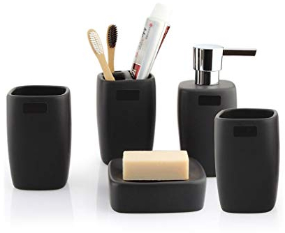 MINGYAN Seifenspender zur Wandmontage, Keramik-Badezimmerzubehör-Set, 5-teilig, inklusive Lotionspender, Zahnbürstenhalter, Seifenschale und 2 Mundbechern, Badezimmer-Zubehör (Farbe: B)
