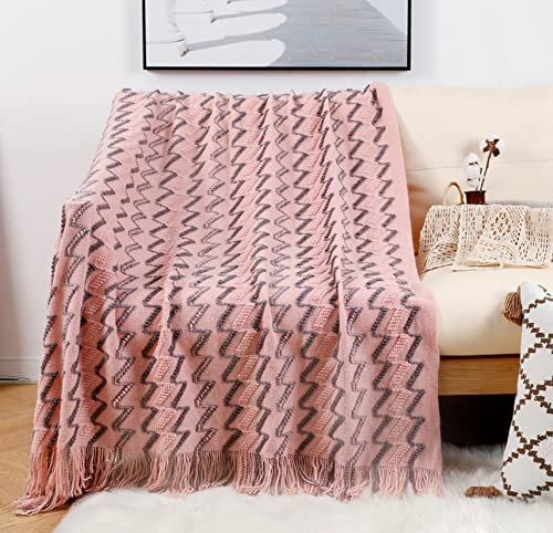 Hayisugal Tagesdecke Wohndecke Boho Decke super Soft Gestrickte Decke Wendedecke Kuscheldeck Sofadecke Couchdecke Soft überwurf Decke, Rosa, 130 x 150cm