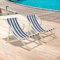 Jiubiaz 2 Set Liegestuhl Premium aus Holz, Liegestuhl Relaxliege, Sonnenliege für Erwachsene, Strandstuhl mit modernem Design, Klappbar für Garten und Balkon - Blaue und weiße Streifen