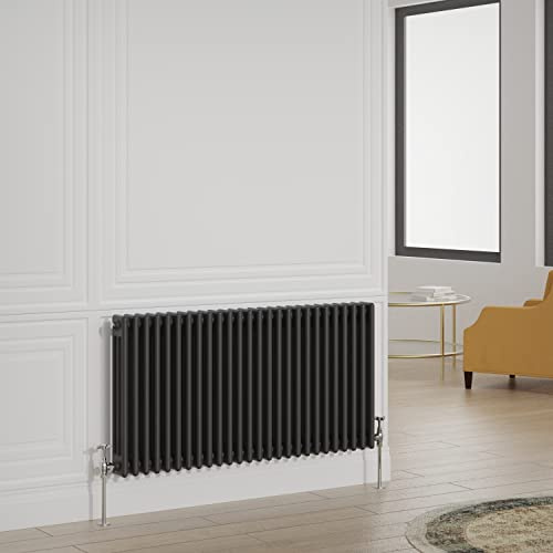 Warmehaus Traditional 3 Column Radiator Black 600x1190mm | Victorian Radiator, Radiators Wall Mounted Central Heating, Designer Triple Column Radiator, Bathroom Kitchen Small Radiator