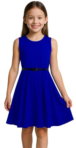 A2Z 4 Kids Girls Plain Skater Dress Party Fashion Summer Dresses Round Neck Sleeveless Flared Lightweight Dress with Free Belt Age 5-13 Years