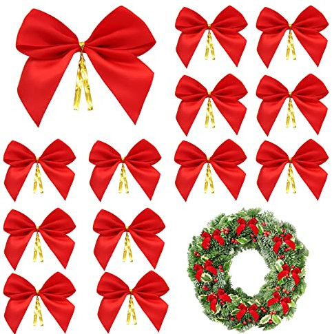 Detontek 50 Stück Weihnachtsschleifen Rot, Polyester, Genäht, Rustikal, Weihnachtsschleifen, Dekoration für Weihnachten und Geschenke