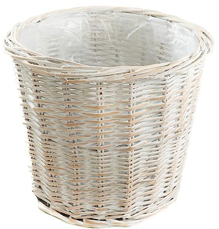 Arthur Cameron - Round Wicker Planter with Plastic Lining, Perfect for Indoor Plants & Flowers - Can also be used as a Bathroom/Bedroom/Waste Paper Bin