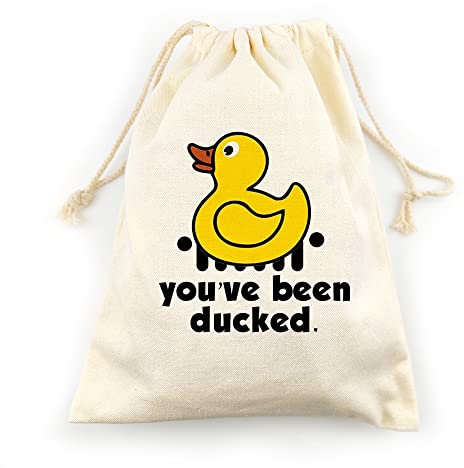 LANBAIHE You've Been Ducked 2LDBG11 Entenbeutel, wiederverwendbare Gummientententasche, 33 x 26 cm, tolles Geschenk für jeden Gummi-Enten-Enthusiasten, Jutebeutel mit Kordelzug, gelb, Inches