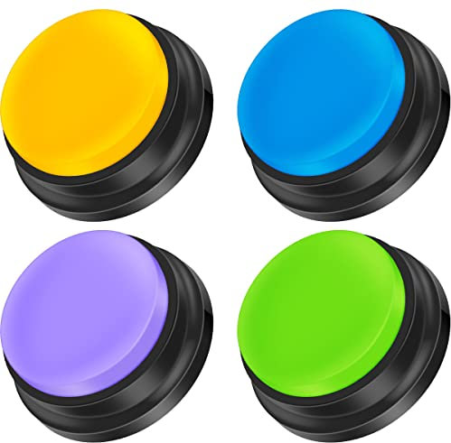 4Pcs Bouton de Communication pour Chien Bouton d'enregistrement Chien Bouton Dressage Chien Enregistrable Clair Portable Pet Formation Buzzer Bouton Parole Chien pour Formation Chien Chat Jeux Maison