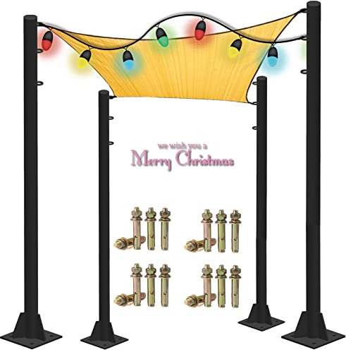 Shade Sail Poles kit, 10Ft Sun Shade Sail Poles Support Awning Canopy, 4 Pole Outdoor String Light Pole Post Heavy Duty Steel Post Suitable for Garden/Yard/Pool/Patio(4 Pole 10 ft Heavy Duty 2)