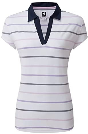 Footjoy Damen Cap Sleeve Golfhemd, Weiß/Marineblau, Large