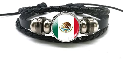 Armbänder Für Herren,Nationalflagge Muster Zeit Stein Armband Mexiko Flagge Geschichtet Geflochtenes Leder Armband Schwarz Leder Armband World Cup Schmuck Charm Schmuck Für Frauen Männer Geschenk
