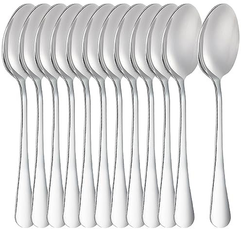 12 Piezas Cucharas Soperas, Acero Inoxidable Cucharas, Reutilizable Cuchara Adecuado para Cocina Restaurante Fiesta Hotel Cafetería (19.2cm)