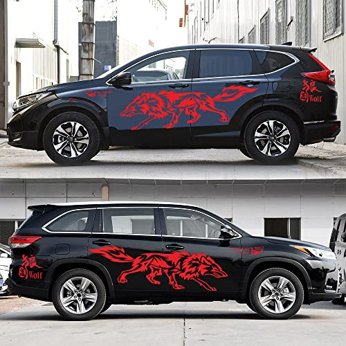 BWGHBH Autoaufkleber Sticker für Auto Karosserie Wolf Dekorative und Anti-Kratz Aufkleber (Rot)